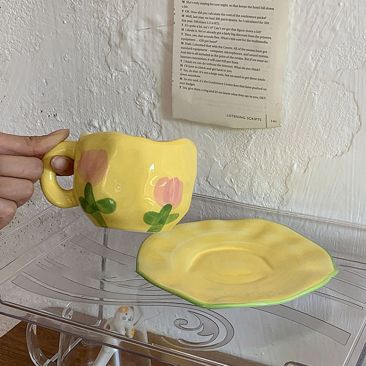 Retro Handpainted Cup & Saucer Set - Kitchen