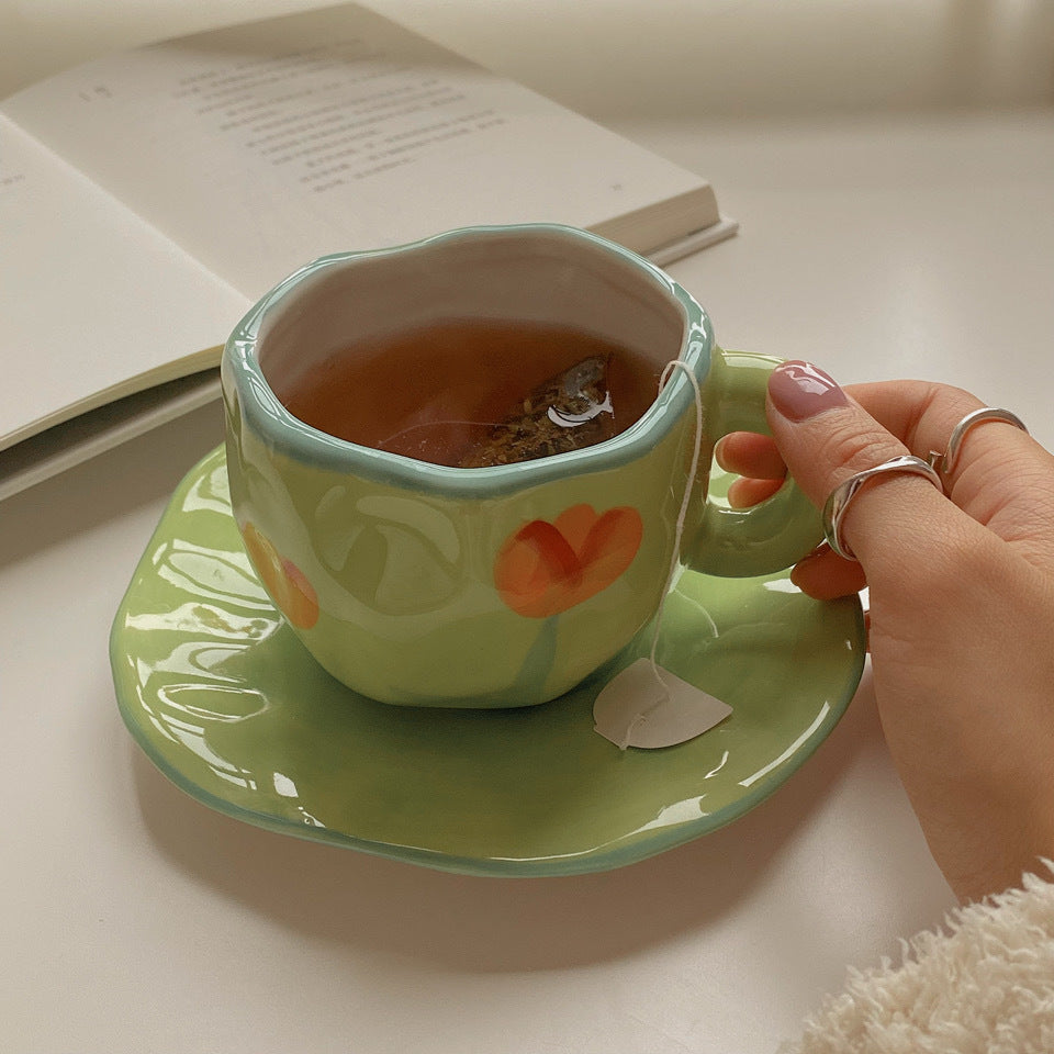 Retro Handpainted Cup & Saucer Set - Kitchen