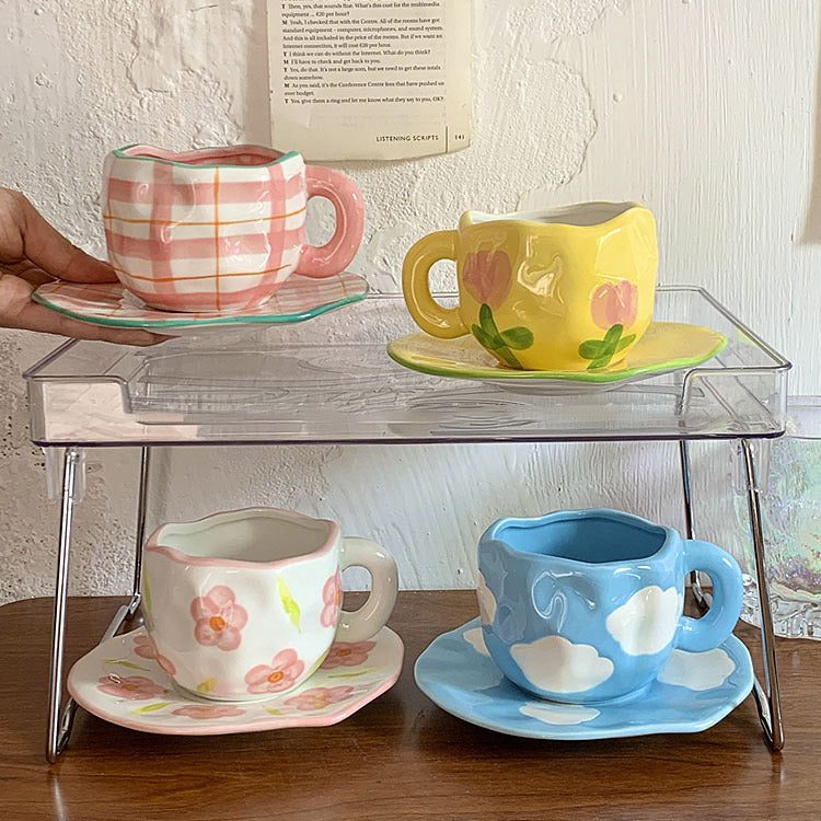 Retro Handpainted Cup & Saucer Set - Kitchen