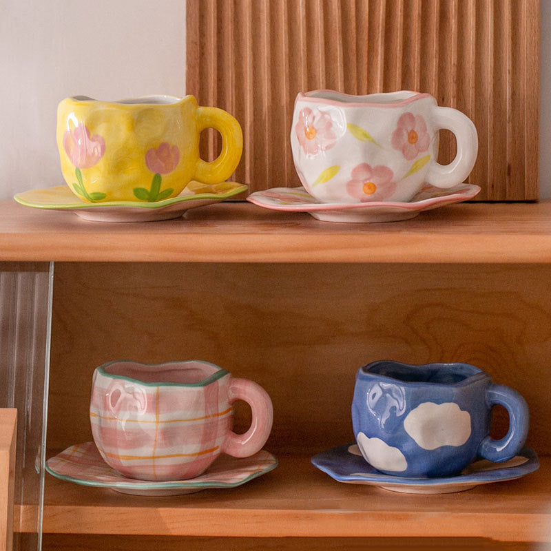 Retro Handpainted Cup & Saucer Set - Kitchen