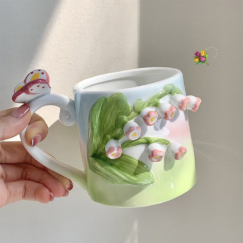 Cottagecore 3D Floral Handpainted Mug - Kitchen