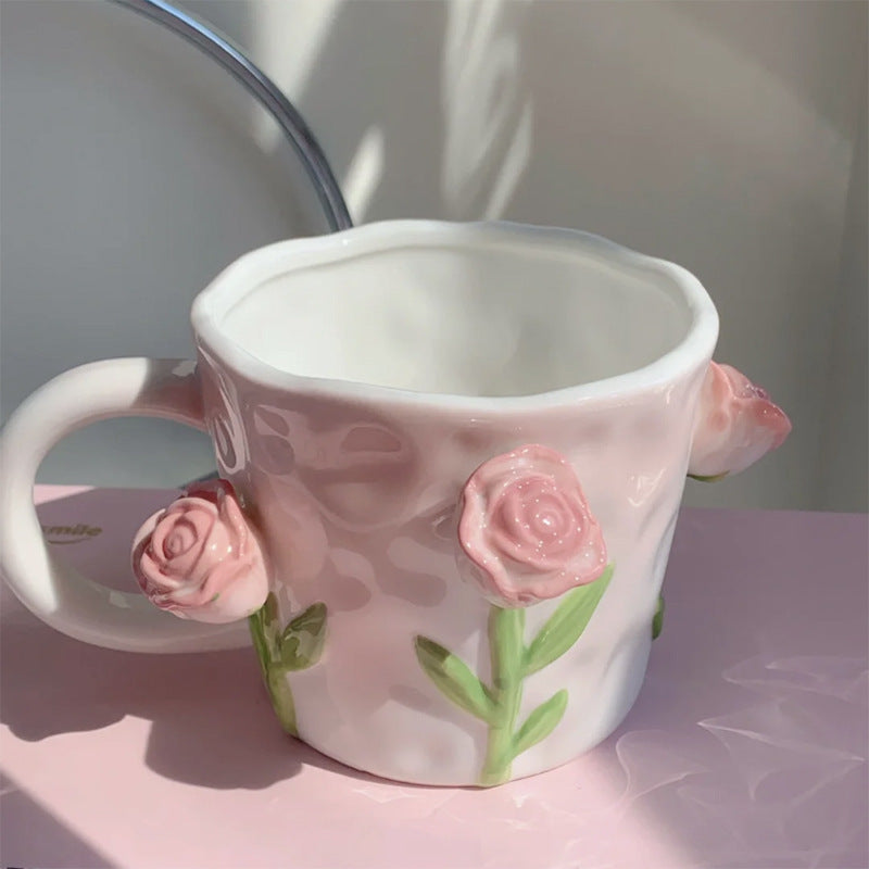 Cottagecore 3D Floral Handpainted Mug - Kitchen