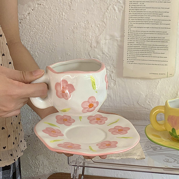 Retro Handpainted Cup & Saucer Set - Kitchen