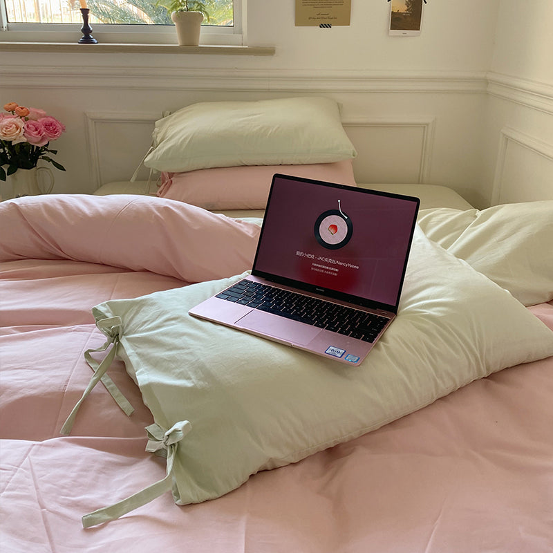 Pastel Pillowcase With Ties Bedding Set - Bedding