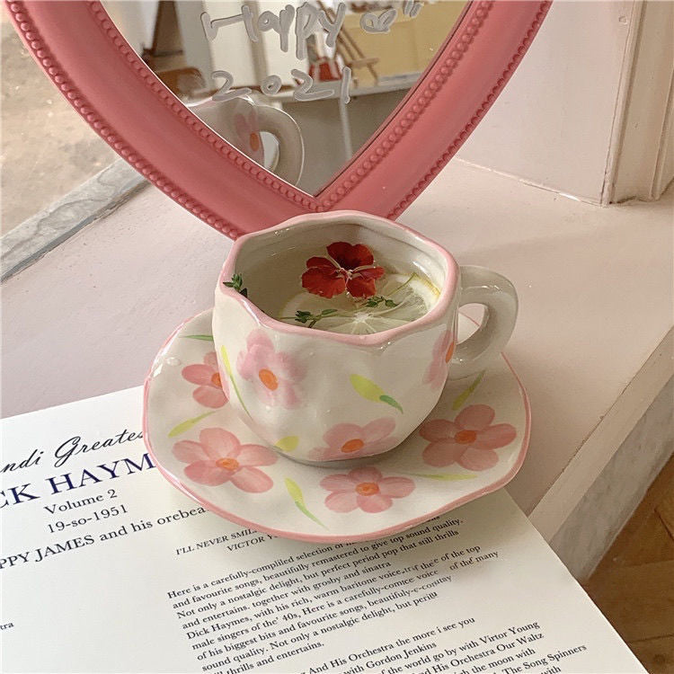 Retro Handpainted Cup & Saucer Set - Kitchen