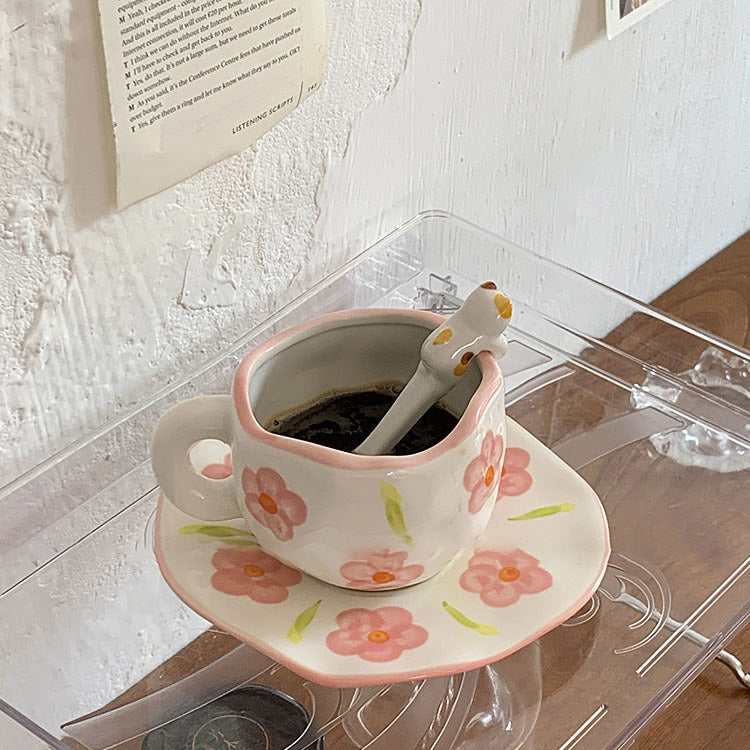 Retro Handpainted Cup & Saucer Set - Kitchen