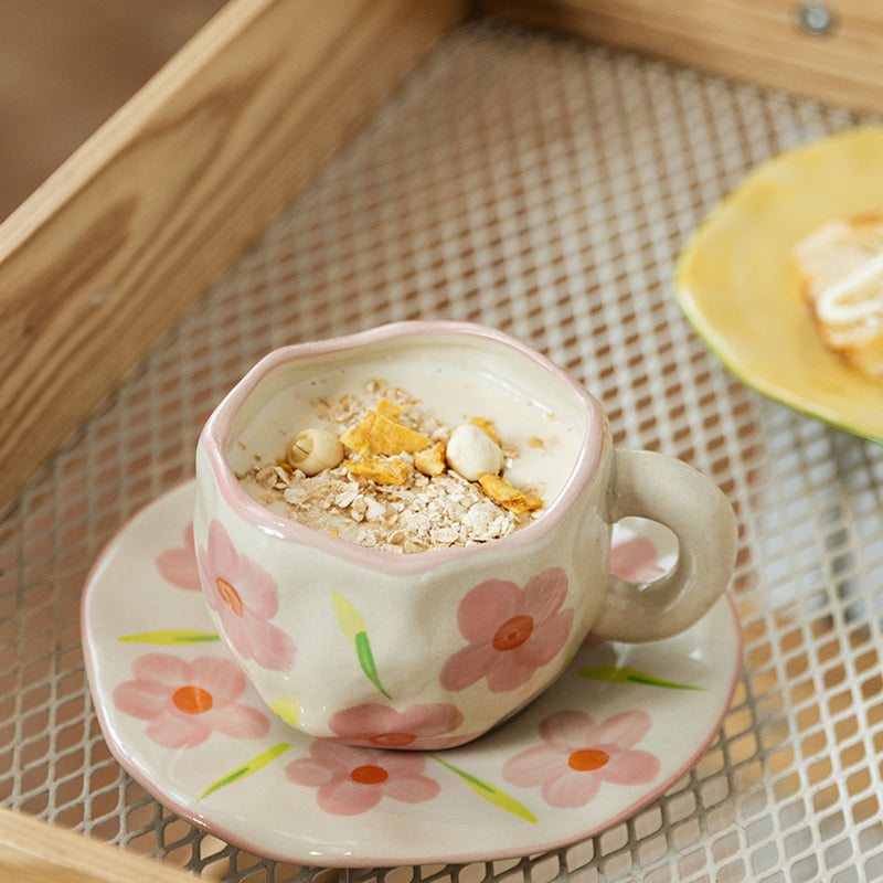 Retro Handpainted Cup & Saucer Set - Kitchen