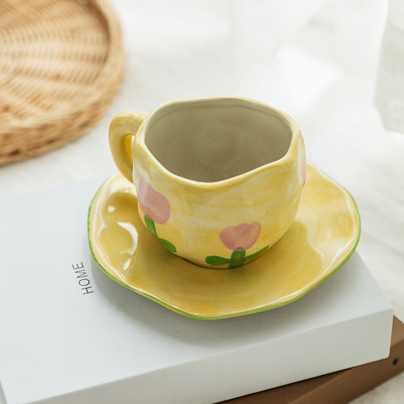 Retro Handpainted Cup & Saucer Set - Kitchen