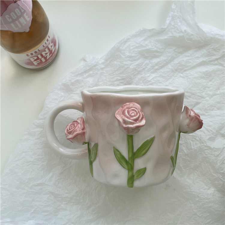 Cottagecore 3D Floral Handpainted Mug - Kitchen