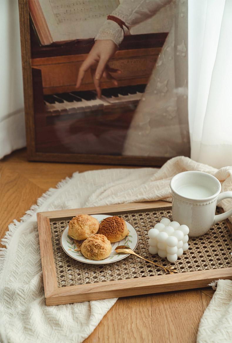 Breakfast Woven Rattan Wood Tray - Decor