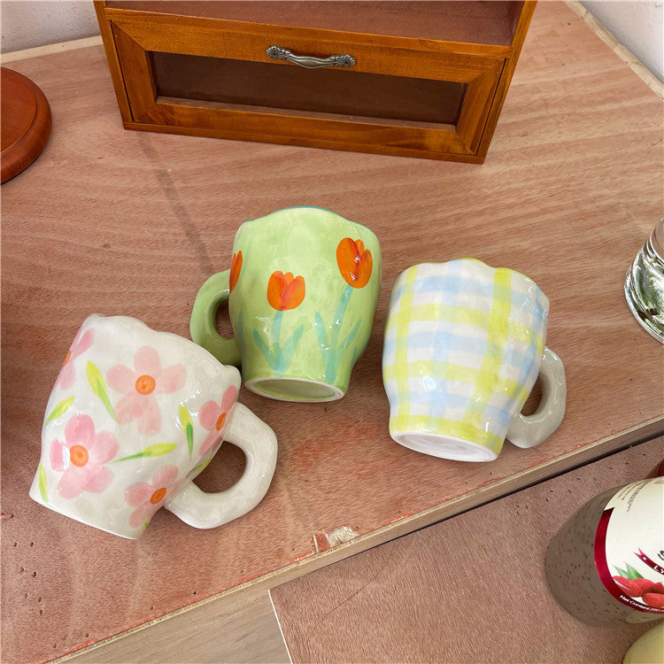 Retro Flowers Handpainted Mug - Kitchen