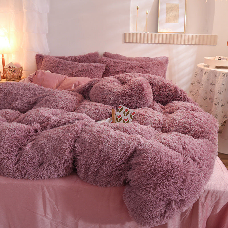 4pcs coral fleece shearling bedding set sheet warm mink cashmere cover clearance pillowcase